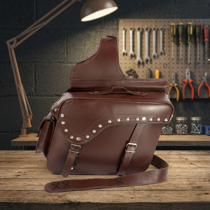 Bolsa de sillín de moto de cuero genuino marrón hecha a mano Estilo Vintage - Product Image 3