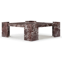 Table basse carrée en marbre avec plateau en dalle, structure robuste en bloc, pierre de qualité supérieure pour l'aménagement intérieur haut de gamme – Dream Home