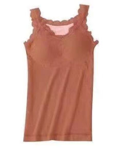 Débardeur chaud en dentelle à col en V pour femmes, automne et hiver, avec coussin de poitrine, gilet en velours épais, amincissant et chaud, sous-vêtements - Product Image 5