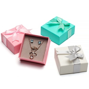 Custom Logo Cardboard Jewelry Box with Lovely Bow Simple <b>Earrings</b> and Necklace <b>Gift</b> <b>Boxes</b> in Rectangle and Square Shape - Product Image 2