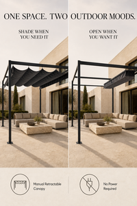Pérgola de Acero Ajustable Manualmente de 3x3m, Estructura de 60x60mm, Toldo Retráctil Tipo Romano, Protección Solar para Jardín, Villa, Resort, Área Comercial - Product Image 4