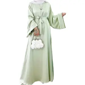 Модный новейший дизайн, новые исламские женские платья, дубайское атласное длинное платье, мусульманское мятно-зеленое абайя, оптовая продажа