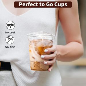 Gobelets en plastique PET transparents à paroi simple de 12 oz, 16 oz, 20 oz, écologiques, avec impression de logo personnalisé, pour boissons froides, avec couvercles pour café - Product Image 6