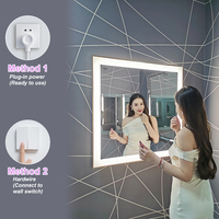 Miroir de salle de bain intelligent anti-buée 48x36 pouces, miroir de maquillage rectangulaire à LED mural, décoration personnalisée pour hôtel, vente chaude