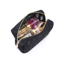 Sac à cosmétiques mignon en dentelle imprimée avec fermeture éclair, portable, multifonctionnel, pour maquillage et accessoires de voyage pour femmes