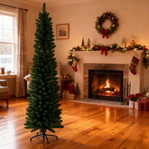 Sapin de Noël Artificiel Fin et Compact : Branches Vertes Denses, Construction Robuste, Décoration de Fêtes Élégante pour Espaces Restreints, Alimentation Solaire - Product Image 1