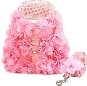 Cute Escape Proof Flower Dog Leash <b>Harness</b> Set Dog Vest Girl <b>Small</b> <b>Puppy</b> <b>Harness</b> Breathable Soft Mesh Cat Dog Leash <b>Harness</b> - Product Image 2