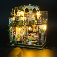 Rumah Boneka Kayu Dua Lantai Villa Taman Mini DIY Model Arsitektur 3D Buatan Tangan untuk Usia 14 Tahun ke Atas