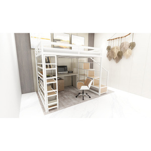 Litera de hierro transfronteriza, litera alta, litera doble con espacio abierto debajo, para uso doméstico, estructura de hierro, litera doble, pequeña - Product Image 2