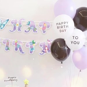 Décorations d'<span class=keywords><strong>anniversaire</strong></span> papillon violet papillon joyeux <span class=keywords><strong>anniversaire</strong></span> fête bannière pour papillon thème sexe révéler bébé douche déco - Product Image 4