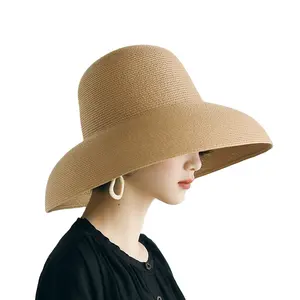 女性の夏のつばの大きい帽子旅行日焼け止めヘップバーンスタイルの帽子休暇ビーチ折りたたみ式帽子
