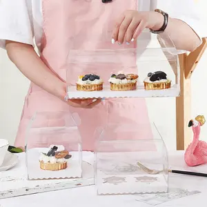 XJH 개별 컵케익 상자 손잡이 투명 단일 컵케익 상자 1/2/3 구멍 아세테이트 커버 투명 직사각형 컵케익 상자