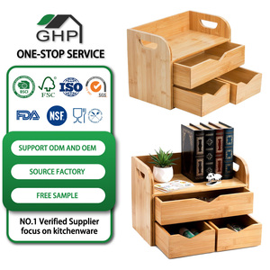 Organisateur de bureau en bambou à 3 niveaux avec 3 tiroirs, boîte de <span class=keywords><strong>rangement</strong></span> cosmétique de table, boîte de <span class=keywords><strong>rangement</strong></span> pour fournitures de bureau, maison, école - Product Image 1