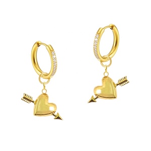 Jiachen Tùy Chỉnh Tinh Tế 18K Vàng Mạ & Sliver Màu Sắc Cupid Mũi Tên Trái Tim Đinh tán Bông Tai & Huggies Tim Bông Tai Cho Cô Gái - Product Image 1