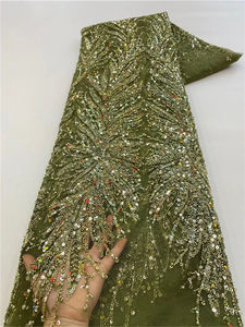 Robe de soirée florale en dentelle, paillettes, perles de luxe, tissu en dentelle, paillettes, perlée, au bord de la cour - Product Image 5