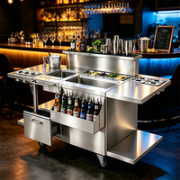 Comptoir de bar mobile en acier inoxydable commercial, station de bar portable avec évier et bac à glace pour restaurant, bar, club, hôtel
