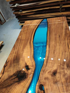 Moderna Scrivania da Ufficio <span class=keywords><strong>in</strong></span> Legno Massello con <span class=keywords><strong>Resina</strong></span> Epossidica, Tavolo da Pranzo e Console Bar Personalizzabile - Product Image 2