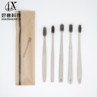 Brosse à dents de voyage biodégradable en paille de blé, à poils souples, jetable, pour hôtels et chambres d'hôtes (vente en gros)