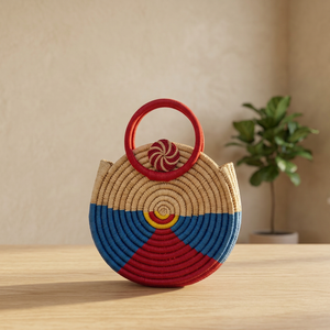 Panier de rangement rond en herbe tressée à la main, écologique, avec poignée, pour le marché des SSD, organisateur, décoration festive pour la maison, Orissa - Product Image 6