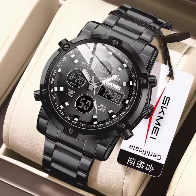 Skmei 1389 LED Chronograph Business Fashion Sport Analog Digital Quartz Watches Dual Time Electronic Watch Stainless Steel Reloj