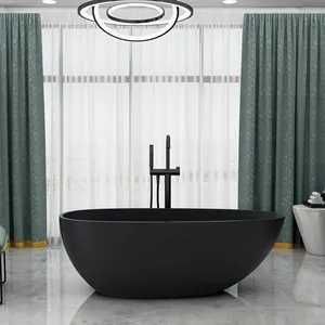 大型廉价纯丙烯酸黑色人造石固体表面独立式独立式浸泡浴缸成人浴缸