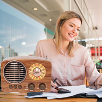 Radio AM/FM Epro Retro M-1161BT avec écouteurs, haut-parleur, lecteur MP3, scanner de canaux, multifonction, signal stable