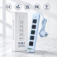 Multiprise industrielle universelle en laiton 10A 7 prises IP44 avec 1 port Type C, 3 ports USB, 2500W, en cuivre de haute pureté