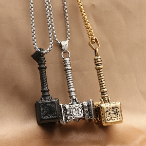 Pendentif marteau Thor en acier inoxydable, collier pour homme, style rétro punk, design géométrique, bijoux cadeau 280280 - Product Image 1