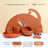 Nouvelle conception de vaisselle pour bébé, silicone de qualité alimentaire, motifs d'animaux, bavoir imperméable, bol et assiette antidérapants, tasse à collation multifonction