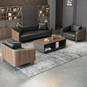 Ensemble de canapés de bureau en cuir PU avec structure en bois massif, combinaison libre pour petits espaces de bureau - Product Image 1