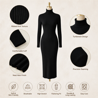 Robe col roulé en maille côtelée 280 GSM pour femme, décontractée, unie, à manches longues, ajustée, confortable et chaude, avec logo personnalisé OEM ODM XS-5XL