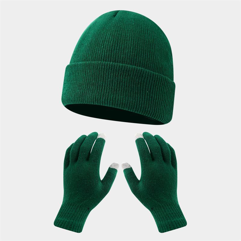 Autumn and winter warm gloves hat suit-[green]]