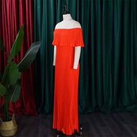 ZHEZHE grande taille S-3XL femmes robe couleur unie hors épaule pliée en mousseline de soie robe de soirée pour dames tenue de soirée
