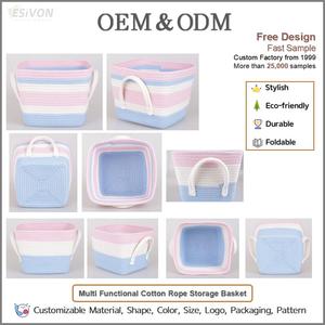 <span class=keywords><strong>Cesta</strong></span> <span class=keywords><strong>de</strong></span> Almacenamiento <span class=keywords><strong>de</strong></span> Cuerda <span class=keywords><strong>de</strong></span> Algodón a Rayas Rosa y Azul, Tamaño Mediano, con Asas Laterales, para Guardar Juguetes, Organización <span class=keywords><strong>de</strong></span> Armarios, Habitación Infantil - Product Image 2