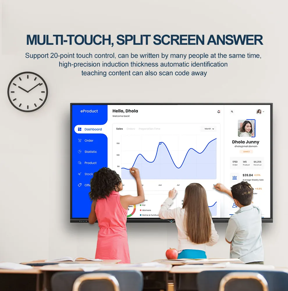 Papan tulis interaktif layar sentuh, 55 65 75 86 98 110 inci layar sentuh tampilan LCD ruang rapat pendidikan kelas tulis interaktif pintar
