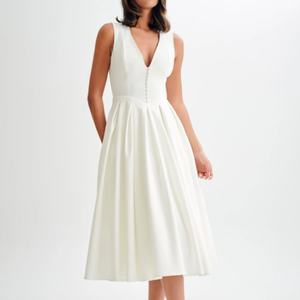 Nuevo Vestido de Lino Blanco para Mujer, Elegante, de Alta Calidad, para Primavera, Moderno, de Noche, Sexy, con Cuello en V Profundo, Midi - Product Image 1