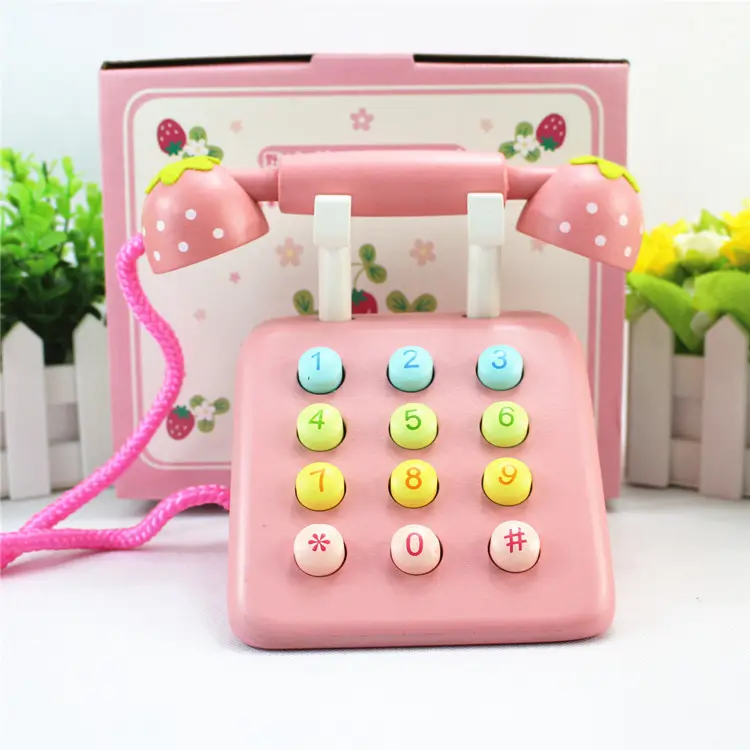 Casa de juego de madera para niñas, juguete de teléfono de simulación de fresa rosa, regalo para el Día de los niños