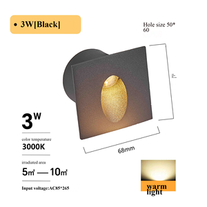 Lumière d'<span class=keywords><strong>escalier</strong></span> murale LED miniature carrée ronde étanche IP65 pour extérieur et intérieur, éclairage encastré pour marches, éclairage latéral d'<span class=keywords><strong>escalier</strong></span>, couleur noir et blanc, 3W - Product Image 2