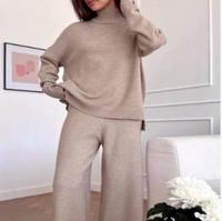 Ensemble 2 pièces décontracté pour femme : pantalon ample et pull col roulé en maille – Nouvelle collection automne-hiver