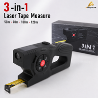 Mètre à ruban laser numérique 3 en 1 avec ligne laser, télémètre laser 70 m / 230 pieds, ruban de 4,7 m, outil de mesure rechargeable