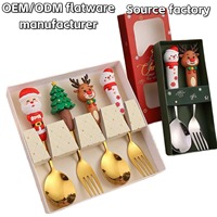 Ensemble de couverts de Noël Dinyong en acier inoxydable doré, poli miroir, écologique, de luxe, avec fourchette à dessert et cuillère à café