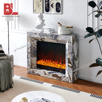 Cheminée électrique autoportante 385 F4 moderne de luxe en MDF gris imitation marbre avec kit de manteau de cheminée en marbre