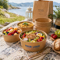 Bol en papier kraft rond jetable, biodégradable, recyclable, écologique, de qualité alimentaire, avec feuille d'or pour salades, poke, riz et repas à emporter