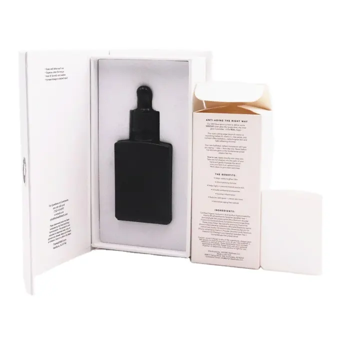 1oz 30ml Flat Square Serum Dropper Bottle Rectangular Black and white Glass Essential oil cosmetic Bottle for Skin Care