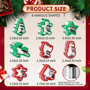 Christmas Cookie Cutter Set 8-<strong>Piece</strong> Stainless Steel Holiday Molds Comfort Grip Party Supplies/Favors Including Glove <strong>Gingerbread</strong> - Product Image 3