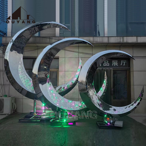 Sculpture de <span class=keywords><strong>lune</strong></span> en acier inoxydable poli miroir, grande statue de jardin en métal d'art abstrait moderne QUYANG - Product Image 2