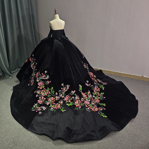 Jancember 6708 Unique Velvet Black Appliqued Flower Quinceanera Vestidos Ball Gown - Product Image 4