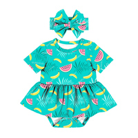 Pâques vêtements pour bébés nouveau-né fille barboteuses ensemble manches courtes à volants Floral et lapin imprimé combinaison avec bébé bandeau 2 pièces