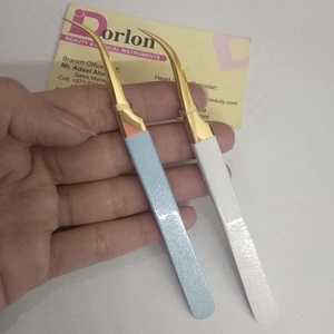 Premium Quality White Sky Blue Glitter Color Coated Eyelash Extension Tweezers Private Label Curved Volume Tweezers - Product Image 1