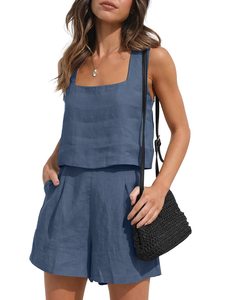 <span class=keywords><strong>Abbigliamento</strong></span> in <span class=keywords><strong>lino</strong></span> da <span class=keywords><strong>donna</strong></span> 2 pezzi pantaloncini sportivi Casual in <span class=keywords><strong>lino</strong></span> Top 2023 moda <span class=keywords><strong>abbigliamento</strong></span> estivo Set vacanze estive - Product Image 4
